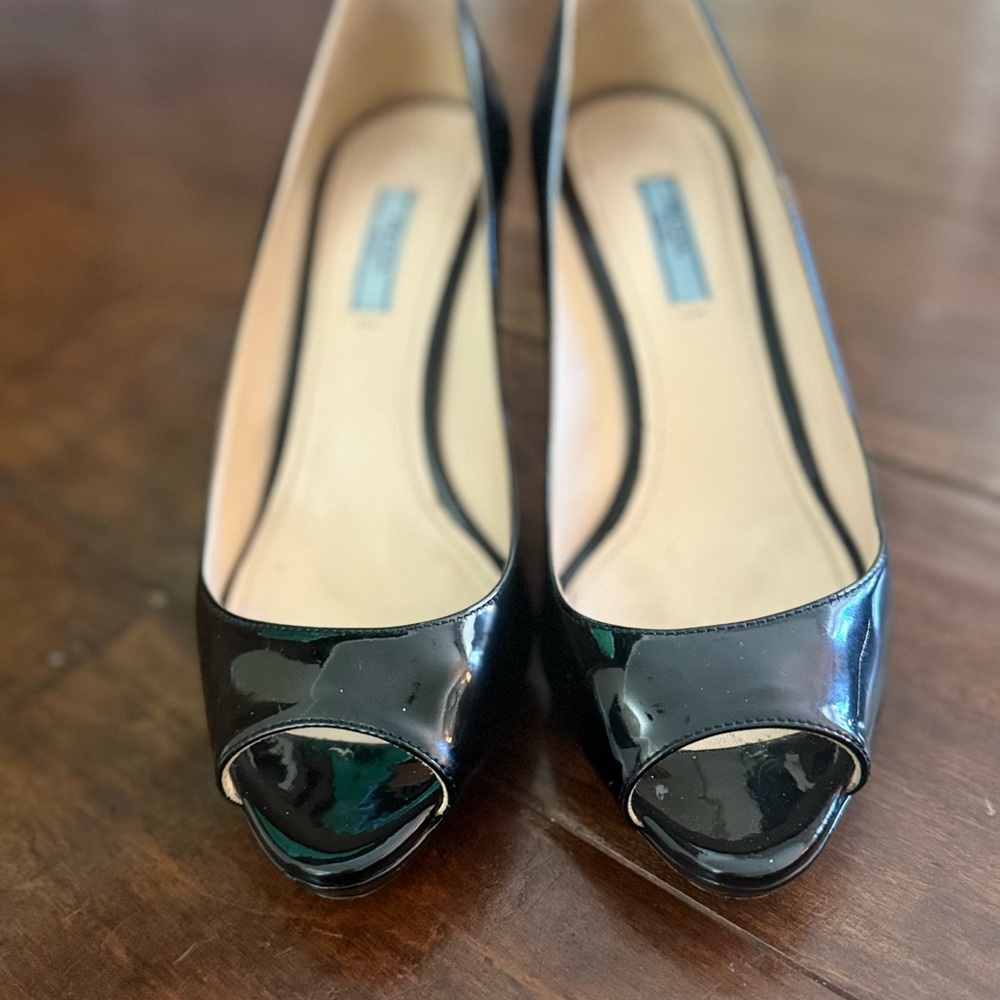 Prada Elegant Black Patent  Peep-Toe Women's Shoes